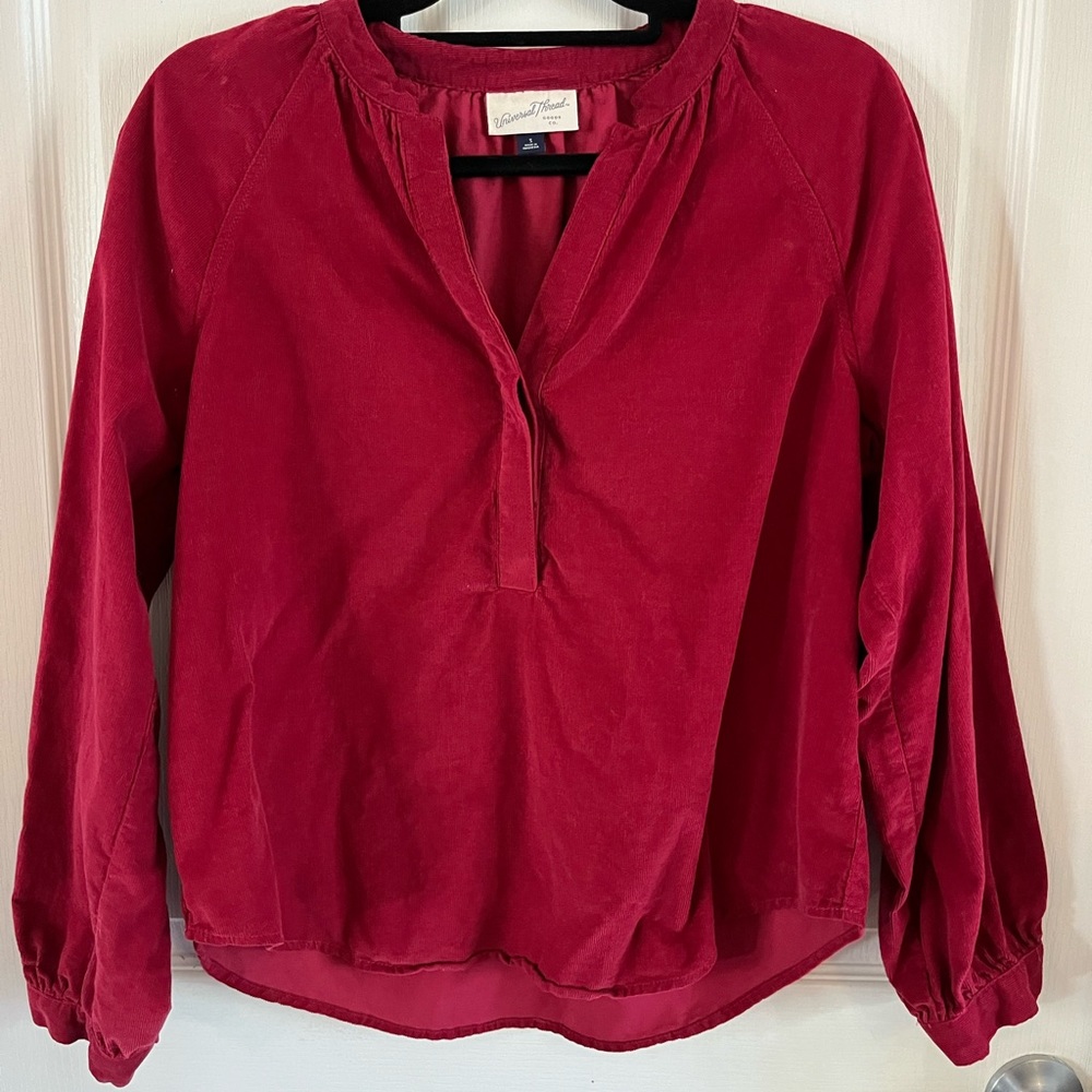 Universal Thread Women’s Burgundy Red Corduroy Blouse size Small EUC long sleeve - Picture 10 of 14